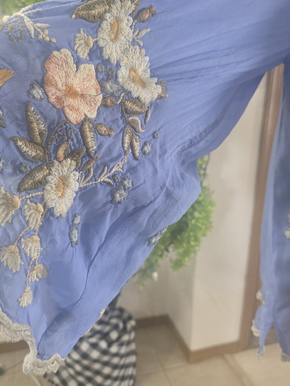 Johnny Was Indina Blouse Small Blue Floral Embroidered Boho Poncho Chic - Picture 5 of 10
